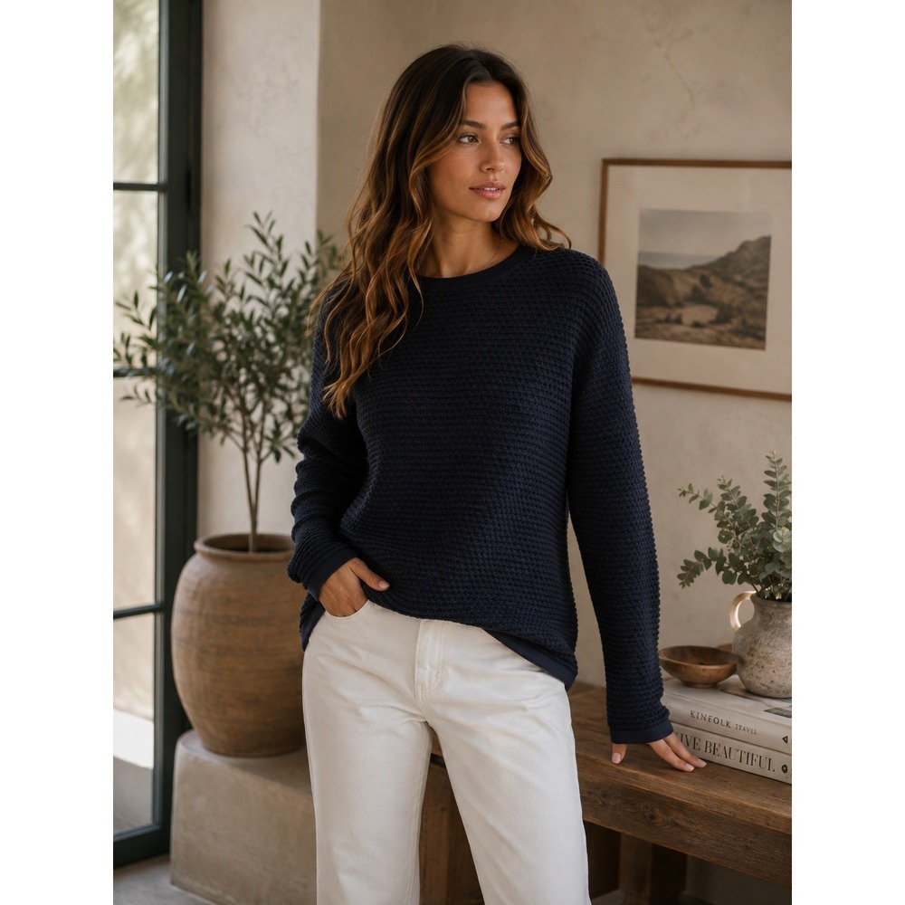 COS Sweater Women XS Navy Blue Black Minimalist Quiet Luxury Textured Jumper